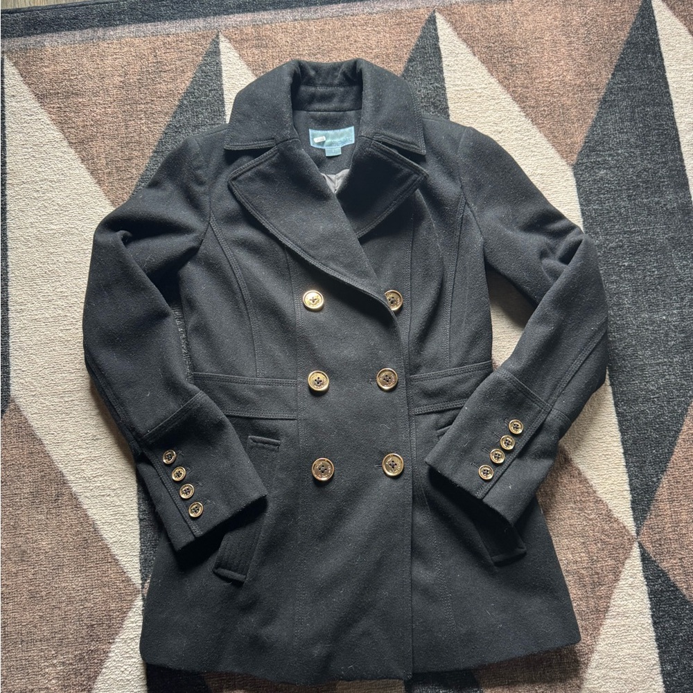 Michael Kors Black and Gold Peacoat Classic Tailored Design